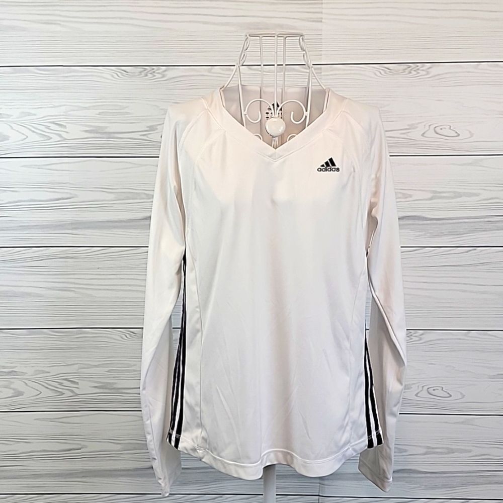 Adidas performance shirt in white with black stripes Size M